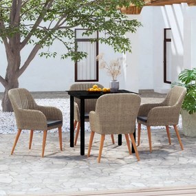 vidaXL Σετ Τραπεζαρίας Κήπου 5 Τεμαχίων Καφέ με Μαξιλάρια