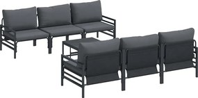 vidaXL Σετ Καναπέ Κήπου με μαξιλάρι 7 pcs Μαύρο Ατσάλι