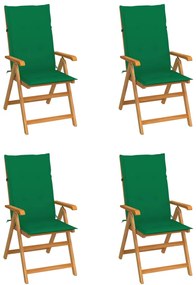 3065535 vidaXL Καρέκλες Κήπου 4 τεμ. από Μασίφ Ξύλο Teak με Πράσινα Μαξιλάρια Πράσινο, 1 Τεμάχιο