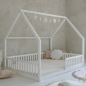 Κρεβάτι Παιδικό Montessori Bianco με κάγκελα 30cm σε Λευκό  Ξύλο  140×200cm  Luletto (Δώρο 10% έκπτωση στο Στρώμα)