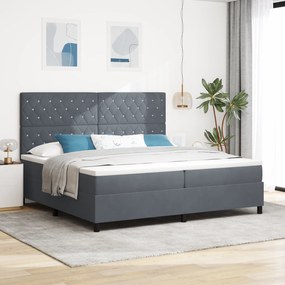vidaXL Κρεβάτι με Στρώμα & LED Γκρίζο Σκούρο 200x200 cm Βελούδο
