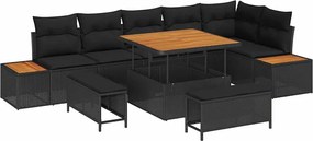 vidaXL Σετ Καναπέ Κήπου με μαξιλάρι 9 pcs Μαύρο Πολυ ράταν
