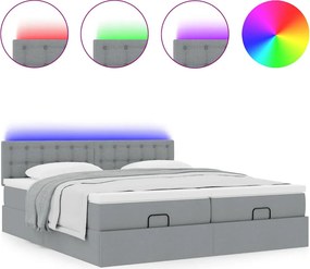 vidaXL Οθωμανικό κρεβάτι με στρώματα &amp; LEDs Ανοιχτό γκρι ύφασμα