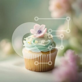 Intra Συλλεκτικό Ξύλινο Παζλ Plywood  4mm - Όμορφο cupcake με μπλε παγωμένο και ροζ λουλούδι Σε Ξύλινο Κουτί - Διαστάσεις: 10x10 cm – 25 κομμάτια