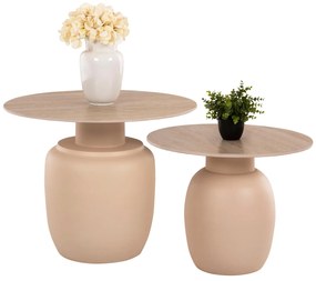 SIDE TABLES 2PCS FEREN  METAL IN IVORY-CERAMIC TOP Φ60 &amp;Φ50cm.