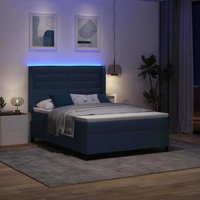 vidaXL LED Κρεβάτι με βάθρο με στρώμα Μπλε 140 x 200 cm ύφασμα