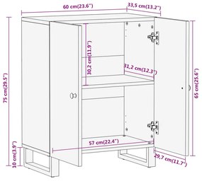 Βοηθητικό Έπιπλο Καφέ/Μαύρο 60x33,5x75 εκ. Μασίφ Ξύλο Μάνγκο - Καφέ