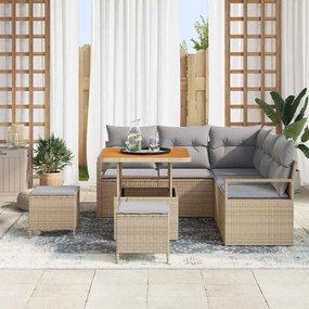 vidaXL Σετ Καναπέ Κήπου με μαξιλάρι 8 pcs Μπεζ Πολυ ράταν
