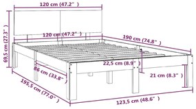 ΠΛΑΙΣΙΟ ΚΡΕΒΑΤΙΟΥ 120 X 190 ΕΚ. ΑΠΟ ΜΑΣΙΦ ΞΥΛΟ 4FT SMALL DOUBLE 810465