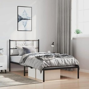 vidaXL Πλαίσιο Κρεβατιού με Κεφαλάρι Μαύρο 100 x 190 εκ. Μεταλλικό