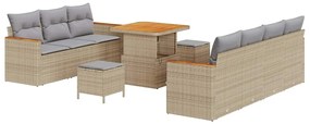 vidaXL Σετ Καναπέ Κήπου με μαξιλάρι 10 pcs Μπεζ Πολυ ράταν