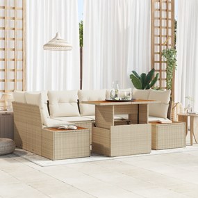 vidaXL σετ εξωτερικής τραπεζαρίας 7 τεμαχίων  με μαξιλάρια Μπεζ Πολυ Ρατάν και Ακακία