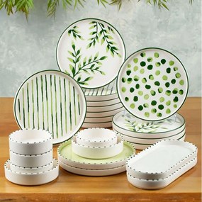 Σερβίτσιο Πιάτα Φαγητού (Σετ 22Τμχ) 430KSV1343 White-Green Hermia 22 τμχ Ceramic