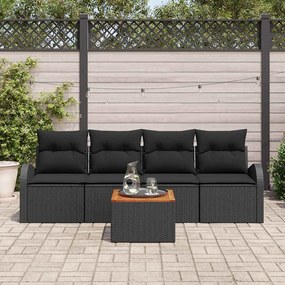 vidaXL Σετ Καναπέ Κήπου 5 pcs Μαύρο Πολυ ράταν