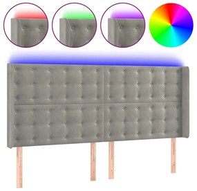 vidaXL Κεφαλάρι Κρεβατιού LED Ανοιχτό Γκρι 183x16x118/128εκ. Βελούδινο