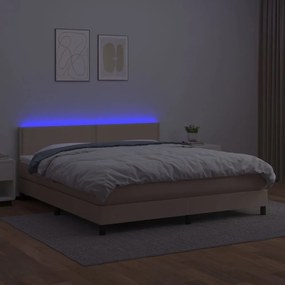 Κρεβάτι Boxspring Στρώμα&amp;LED Καπουτσίνο 180x200 εκ. Συνθ. Δέρμα - Καφέ