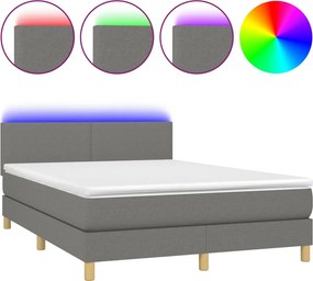 vidaXL Κρεβάτι Boxspring με Στρώμα &amp; LED Σκ.Γκρι 140x200 εκ Υφασμάτινο