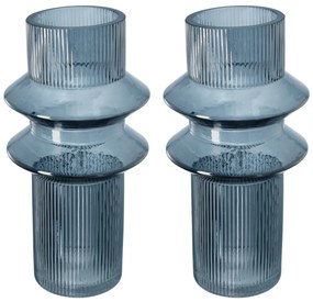 Artekko Artekko Fluted Μπλε Ημιδιάφανο Διακοσμητικό Βάζο με Ραβδώσεις (19x19x31)cm 2pcs 70469-LUSM-DS-SA