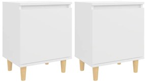 vidaXL Κομοδίνα 2 τεμ. Λευκά 40 x 30 x 50 εκ. Μασίφ με Ξύλινα Πόδια