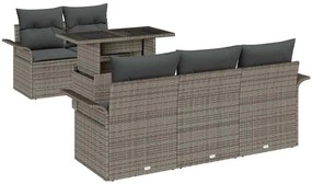 vidaXL Σετ Καναπέ Κήπου με μαξιλάρι 6 pcs Γκρι Πολυ Ρατάν