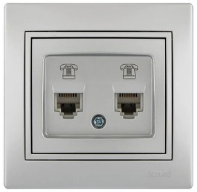 Lezard Πρίζα Τηλεφώνου RJ11 1X4P με 2 Εξόδους Ασημί Mira (Πλήρης) 701.1010138