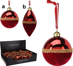Χριστουγεννιάτικη Γυάλινη Μπάλα Στολίδι Κόκκινο με Βελούδο 8cm σε 2 σχέδια 187817 (b)