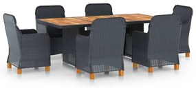 Τραπεζαρία Εξ. Χώρου 7 τεμ. Σκούρο Γκρι Συνθ. Ρατάν & Μαξιλάρια