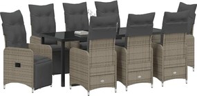 vidaXL Σέτ φαγητού για κήπο 9 pcs Γκρι συνθετικό ρατάν