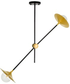 GloboStar® JOLIET 00778 Μοντέρνο Φωτιστικό Οροφής Δίφωτο 2 x G9 AC 230V Μαύρο - Χρυσό Μεταλλικό Πλέγμα Μ93 x Π20 x Υ100cm