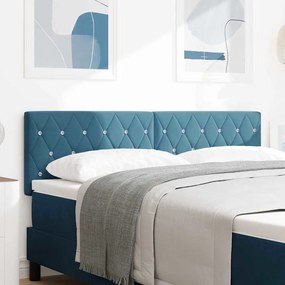 vidaXL Κεφαλάρι LED  με κρύσταλλο και σατέν κουμπιά σε σκούρο μπλε, 80 εκ. - Βελούδο