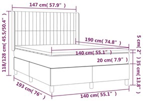 Κρεβάτι Boxspring με Στρώμα Μαύρο 140x190 εκ. Υφασμάτινο - Μαύρο