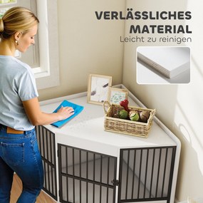 Κλουβί σκύλου PawHut, κουτί διαμονής για μικρούς και μεσαίους σκύλους, κουτί κατοικίδιου, πόρτα τροφοδοσίας, MDF, μέταλλο, λευκό