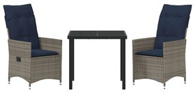 vidaXL Σετ τραπεζιού και καρέκλας με μαξιλάρι 3 pcs Γκρι Ράτα PE