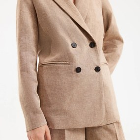 Μακρύ σακάκι σε φαρδιά γραμμή, από λινό και βαμβάκι