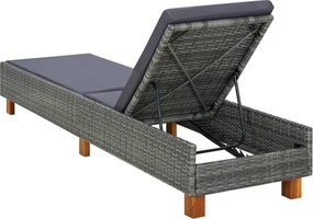 vidaXL Ξαπλώστρα Γκρι από Συνθετικό Ρατάν με Μαξιλάρι