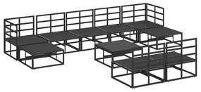 vidaXL Σετ Καναπέ Κήπου με μαξιλάρι 10 pcs Μαύρο Αλουμίνιο
