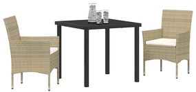vidaXL Σέτ φαγητού για κήπο με μαξιλάρι 3 pcs Μπεζ Πολυ ράταν