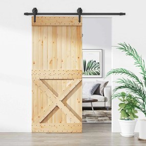 vidaXL Συρόμενη Πόρτα Φυσικό και Μαύρο 90 x 210 cm