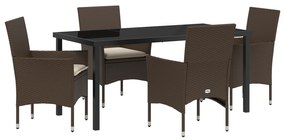 vidaXL Σετ 5 Τεμαχίων Εξωτερικής Τραπεζαρίας με Μαξιλάρια Καφέ Πολυ Ράταν