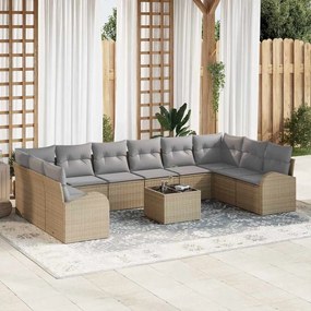 vidaXL Σετ Καναπέ Κήπου με μαξιλάρι 11 pcs Μπεζ, Ανοιχτό Γκρι