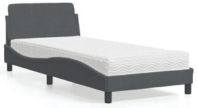 vidaXL Κρεβάτι με Στρώμα Σκούρο Γκρι 90x190 εκ. Βελούδινο