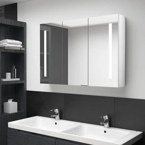 vidaXL Καθρέφτης Μπάνιου με Ντουλάπι &amp; LED Γυαλ. Λευκό 89x14x62 εκ.