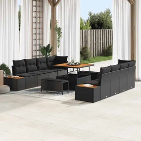 vidaXL Σετ Καναπέ Κήπου με μαξιλάρι 11 pcs Μαύρο Πολυ ράταν
