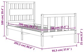 Πλαίσιο Κρεβατιού με Κεφαλάρι Μαύρο 90x200 εκ. Μασίφ Ξύλο - Μαύρο