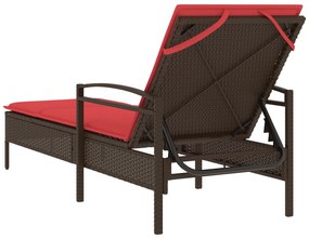 vidaXL Ξαπλώστρα Ήλιου με Μαξιλάρι Καφέ 63x200x81 εκ Πολυ Ρατάν
