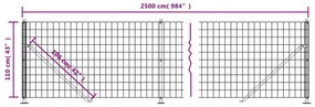 vidaXL Συρματόπλεγμα Περίφραξης Πράσινο 1,1 x 25 μ. με Βάσεις Φλάντζα