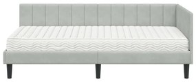 vidaXL Κρεβάτι Γωνίας με στρώμα Ανοιχτό γκρι 100 x 200 cm Βελούδο