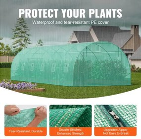 VEVOR Walk-in Tunnel Greenhouse 29.2x9.7x6.5ft Galvanized Frame PE Cover Green