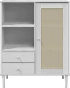 vidaXL Ντουλάπι Ψηλό SENJA Λευκό/Ρατάν 90x40x112 εκ. Μασίφ Ξύλο Πεύκου