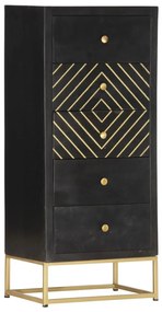 Συρταριέρα Μαύρο / Χρυσό 45x30x105 εκ. από Μασίφ Ξύλο Μάνγκο - Μαύρο